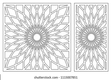 Template for cutting. Flower, geometric pattern. Laser cut. Set ratio 1:1, 1:2. Vector illustration.