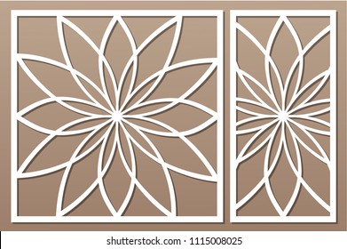 Template for cutting. Flower, geometric pattern. Laser cut. Set ratio 1:1, 1:2. Vector illustration.