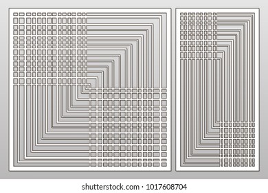 Template for cutting. Geometric, abstract, linear pattern. Laser cut. Set ratio 1:1, 1:2. Vector illustration.