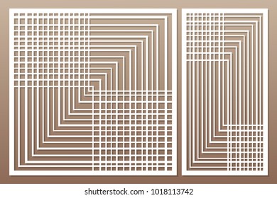 Template for cutting. Geometric, abstract, linear pattern. Laser cut. Set ratio 1:1, 1:2. Vector illustration.
