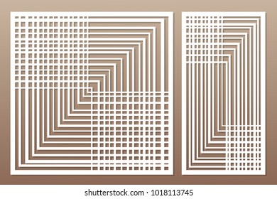 Template for cutting. Geometric, abstract, linear pattern. Laser cut. Set ratio 1:1, 1:2. Vector illustration.