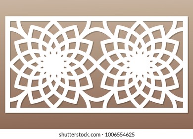 Template for cutting. Geometric flower pattern. Laser cut. Ratio 1:2. Vector illustration.