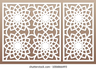 Template for cutting. Geometric flower pattern. Laser cut. Set ratio 1:2, 1:1. Vector illustration.