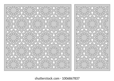 Template for cutting. Geometric flower pattern. Laser cut. Set ratio 1:2, 1:1. Vector illustration.