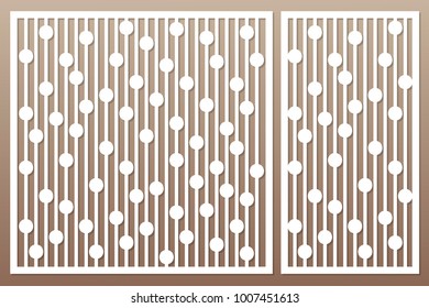 Template for cutting. Geometric line and circle pattern. Laser cut. Set ratio 1:2, 1:1. Vector illustration.