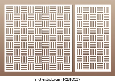 Template for cutting. Geometric line, square pattern. Laser cut. Set ratio 1:1, 1:2. Vector illustration.