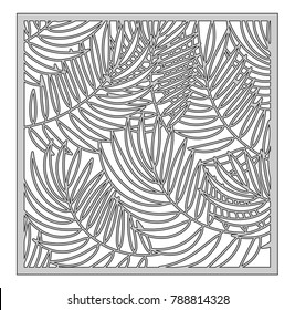 Template for cutting. Palm leaves pattern. Laser cut. Ratio 1:1. Vector illustration.