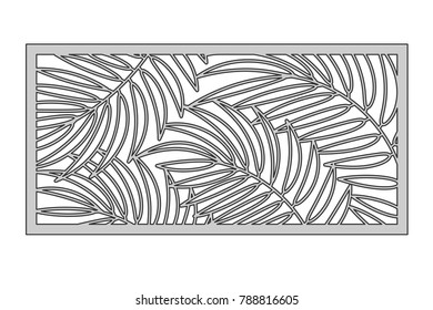 Template for cutting. Palm leaves pattern. Laser cut. Ratio 1:2. Vector illustration.