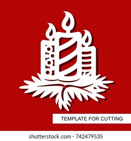Template for Cutting. Silhouettes of candles.  Decoration for christmas tree. Vector illustration.