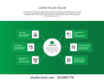 Template for cycle diagram, graph, presentation and round chart. Business concept with 6 options, parts, steps or processes. Data visualization.