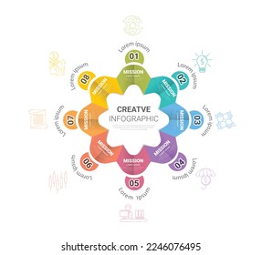 Template for cycle diagram, graph, presentation and round chart. Business concept with 8 options, parts, steps or processes. Startup layout for your project.