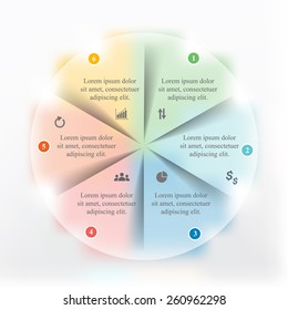 Template for cycle diagram, graph, presentation and round chart. Business concept with 6 options, parts, steps or processes. Blur vector background.