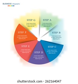 Template for cycle diagram, graph, presentation and round chart. Business concept with 7 options, parts, steps or processes. Blur vector background.