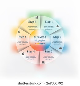 Template for cycle diagram, graph, presentation and round chart. Business concept with 6 options, parts, steps or processes. Blur vector background.