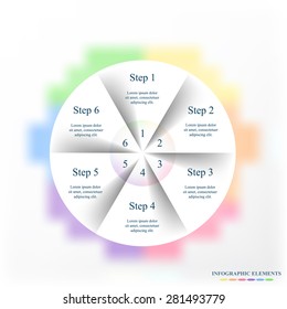 Template for cycle diagram, graph, presentation and round chart. Business concept with 6 options, parts, steps or processes. Blur vector background.