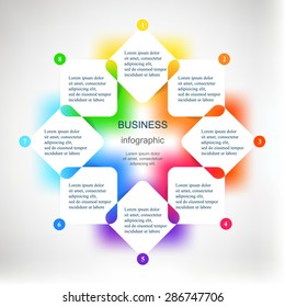 Template for cycle diagram, graph, presentation and round chart. Business concept with 8 options, parts, steps or processes. Blur vector background.