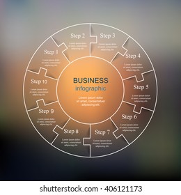 Template for cycle diagram, graph, presentation and round chart. Business concept with 10 options, parts, steps or processes. Blur vector background.