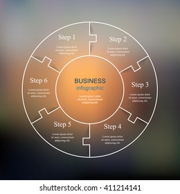 Template for cycle diagram, graph, presentation and round chart. Business concept with 6 options, parts, steps or processes. Blur vector background.