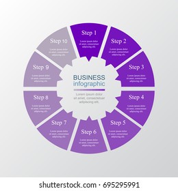 Template for cycle diagram, graph, presentation and round chart. Business concept with 10 options, parts, steps or processes.
