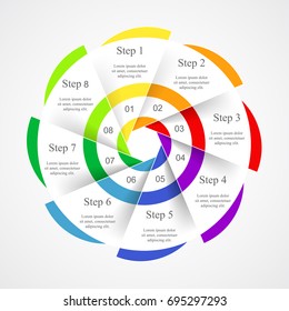 Template for cycle diagram, graph, presentation and round chart. Business concept with 8 options, parts, steps or processes.