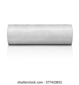 Template of cylindrical package for biscuits or cookies, , wrapped with white plastic, isolated on white background. Vector illustration. Package collection.