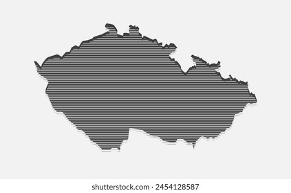 Plantilla Mapa checo de líneas Horizontales grises aisladas en el fondo. País de Europa para patrón, diseño, ilustración, infografía. Concepto Abstractas líneas paralelas de silueta mapa Checo