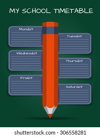 Template daily school timetable. Pencil and ribbon from it.