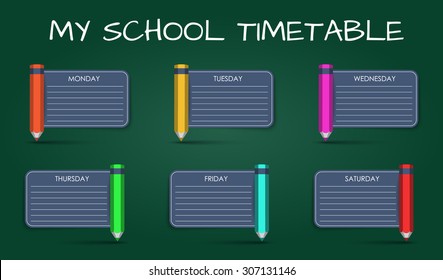 Template daily school timetable. Pencil and ribbon from it.