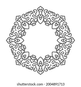 template for a decorative frame with a place for text. Golden round openwork ornament for invitations, postcards and creative design.
Flat style