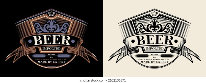 Template decorative label for beer and other alcohol drink. Vector illustration