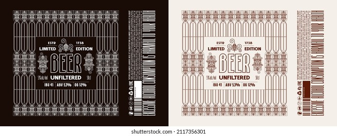 Template decorative label for craft beer. Ornamental frame in art nouveau style. Vector illustration