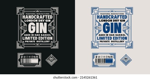 Template decorative label for dry gin and other alcohol drink. Vector illustration