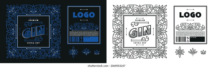 Template decorative label for gin and other alcohol drink. Vector illustration