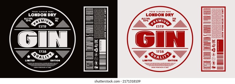 Template decorative label for London dry gin and other alcohol drink. Vector illustration