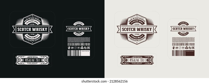 Template decorative label for single malt scotch whiskey and other alcohol drink. Vector illustration