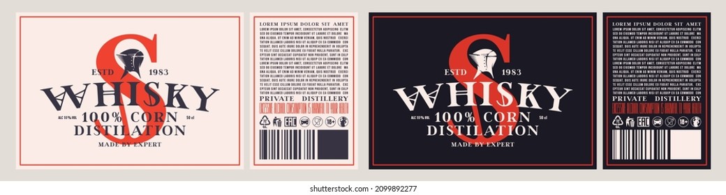 Template decorative label for whiskey and other alcohol drink. Vector illustration