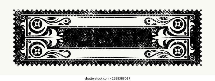 Template decorative small rectangular label for alcohol drink. Design with rough texture and floral ornament. Vector illustration