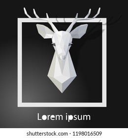 Template with deer head polygonal vector model. Modern square mock up for Christmas and New Year greeting card, party invitation, forest hotels with animal style.