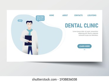 Template for dental clinic website, landing page Vector illustration in flat style. Landing page orthodontic services.
