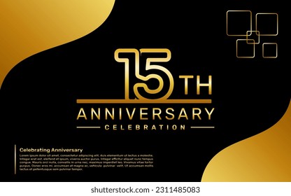 Template design for a 15th year anniversary celebration with a golden number style, vector template