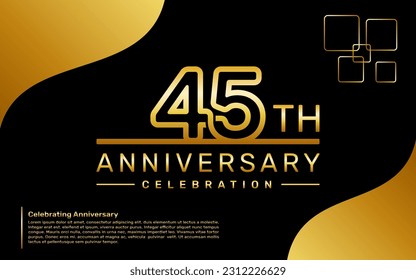 Template design for a 45th year anniversary celebration with a golden number style, vector template