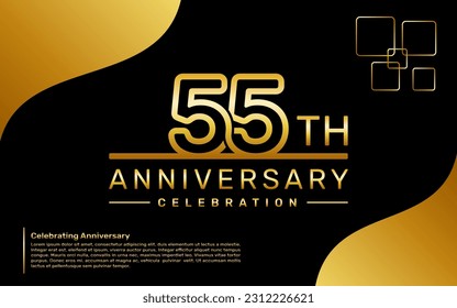 Template design for a 55th year anniversary celebration with a golden number style, vector template