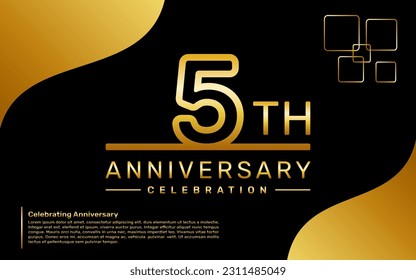 Template design for a 5th year anniversary celebration with a golden number style, vector template