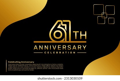 Template design for a 61th year anniversary celebration with a golden number style, vector template