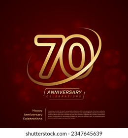 Template design for 70th anniversary with gold ring and double line numbers style, line art vector template svg