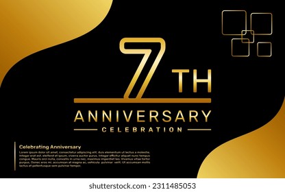 Template design for a 7th year anniversary celebration with a golden number style, vector template