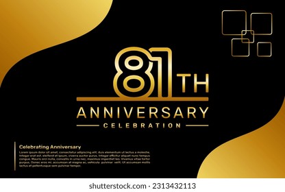 Template design for a 81th year anniversary celebration with a golden number style, vector template