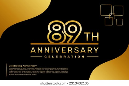Template design for a 89th year anniversary celebration with a golden number style, vector template