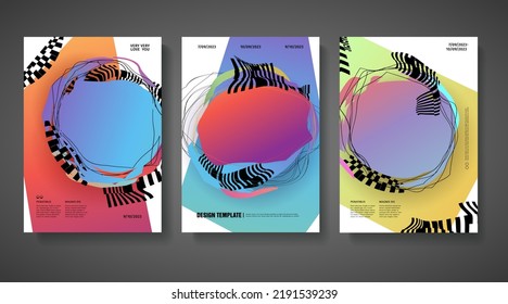 Template design abstract poster. Cover with glitch and destroid effect. Gradient shape and line. Party banners concept. Future style. Vector.