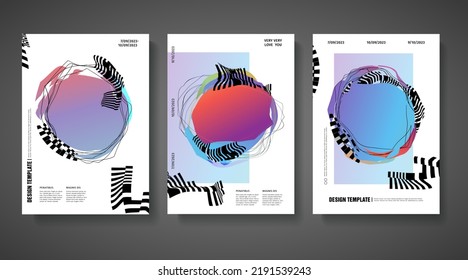 Template design abstract poster. Cover with glitch and destroid effect. Gradient shape and line. Party banners concept. Future style. Vector.